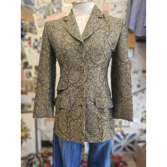 Vintage Dark Green Paisley Blazer Size Med 8-10 - Picture 1 of 5